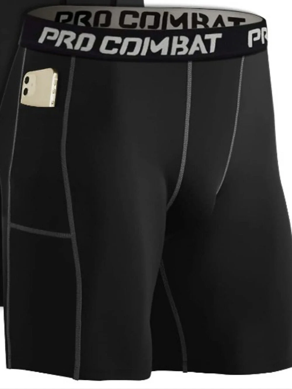 -- 3 PRO COMBAT Black Mens Compression Shorts with Side Pockets Size XL
